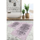 Viyana Home Dijital Baskılı Kaymaz Tabanlı Yıkanabilir 2'li Set Banya Halısı Klozet Takımı Paspas VHKZ-SD-826 - Pembe