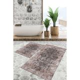 Viyana Home Dijital Baskılı Kaymaz Tabanlı Yıkanabilir 2'li Set Banya Halısı Klozet Takımı Paspas VHKZ-SD-829 - Kahverengi