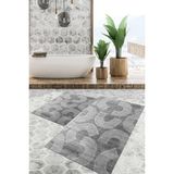 Viyana Home Dijital Baskılı Kaymaz Tabanlı Yıkanabilir 2'li Set Banya Halısı Klozet Takımı Paspas VHKZ-SD-848 - Gri