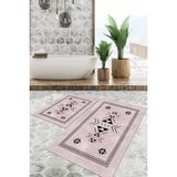 Viyana Home Dijital Baskılı Kaymaz Tabanlı Yıkanabilir 2'li Set Banya Halısı Klozet Takımı Paspas VHKZ-SD-859 - Pembe