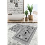 Viyana Home Dijital Baskılı Kaymaz Tabanlı Yıkanabilir 2'li Set Banya Halısı Klozet Takımı Paspas VHKZ-SD-860 - Gri