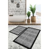 Viyana Home Dijital Baskılı Kaymaz Tabanlı Yıkanabilir 2'li Set Banya Halısı Klozet Takımı Paspas VHKZ-SD-873 - Gri - Siyah