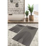 Viyana Home Dijital Baskılı Kaymaz Tabanlı Yıkanabilir 2'li Set Banya Halısı Klozet Takımı Paspas VHKZ-SD-904 - Gri - Siyah