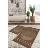 Viyana Home Dijital Baskılı Kaymaz Tabanlı Yıkanabilir 2'li Set Banya Halısı Klozet Takımı Paspas VHKZ-SD-920 - Kahverengi
