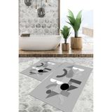 Viyana Home Dijital Baskılı Kaymaz Tabanlı Yıkanabilir 2'li Set Banya Halısı Klozet Takımı Paspas VHKZ-SD-927 - Gri - 135