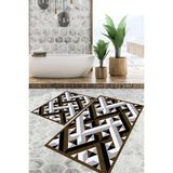 Viyana Home Dijital Baskılı Kaymaz Tabanlı Yıkanabilir 2'li Set Banya Halısı Klozet Takımı Paspas VHKZ-SD-939 - Kahverengi