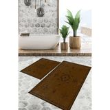 Viyana Home Dijital Baskılı Kaymaz Tabanlı Yıkanabilir 2'li Set Banya Halısı Klozet Takımı Paspas VHKZ-SD-960 - Kahverengi