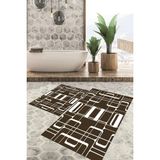 Viyana Home Dijital Baskılı Kaymaz Tabanlı Yıkanabilir 2'li Set Banya Halısı Klozet Takımı Paspas VHKZ-SD-972 - Kahverengi