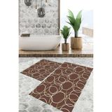 Viyana Home Dijital Baskılı Kaymaz Tabanlı Yıkanabilir 2'li Set Banya Halısı Klozet Takımı Paspas VHKZ-SD-975 - Kahverengi