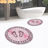 Viyana Home Dijital Baskılı Kaymaz Yıkanabilir Yuvarlak Ikili Banyo Paspas Klozet Takımı, V-Y-Klozet-19-Pembe, - 40 x 60 cm - 60 x 100 cm