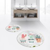 Viyana Home Dijital Baskılı Kaymaz Yıkanabilir Yuvarlak Ikili Banyo Paspas Klozet Takımı, V-Y-Klozet-24-Gri, - Renkli