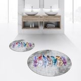 Viyana Home Dijital Baskılı Kaymaz Yıkanabilir Yuvarlak Ikili Banyo Paspas Klozet Takımı, V-Y-Klozet-25-Gri, - Renkli
