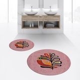 Viyana Home Dijital Baskılı Kaymaz Yıkanabilir Yuvarlak Ikili Banyo Paspas Klozet Takımı, V-Y-Klozet-27-Pembe, - Renkli