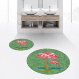 Viyana Home Dijital Baskılı Kaymaz Yıkanabilir Yuvarlak Ikili Banyo Paspas Klozet Takımı, V-Y-Klozet-30-Yeşil, - 40 x 60 cm - 60 x 100 cm
