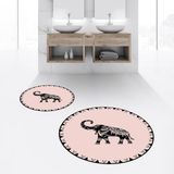 Viyana Home Dijital Baskılı Kaymaz Yıkanabilir Yuvarlak Ikili Banyo Paspas Klozet Takımı, V-Y-Klozet-32-Pembe, - 40 x 60 cm - 60 x 100 cm