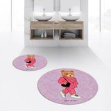 Viyana Home Dijital Baskılı Kaymaz Yıkanabilir Yuvarlak Ikili Banyo Paspas Klozet Takımı, V-Y-Klozet-34-Pembe, - Renkli