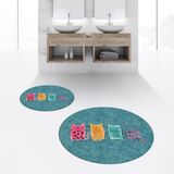 Viyana Home Dijital Baskılı Kaymaz Yıkanabilir Yuvarlak Ikili Banyo Paspas Klozet Takımı, V-Y-Klozet-41-Mavi, - 40 x 60 cm - 60 x 100 cm