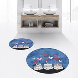 Viyana Home Dijital Baskılı Kaymaz Yıkanabilir Yuvarlak Ikili Banyo Paspas Klozet Takımı, V-Y-Klozet-42-Mavi, - 40 x 60 cm - 60 x 100 cm