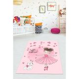 Viyana Home VHÇ-HT-1088 Dijital Baskılı Kaymaz Taban Modern Kedili Pembe 60x150 cm Çocuk Odası Halısı