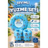 viyol marketim Çocuk Yüzme Seti 2-5 Yaş – Pratik Kolluk + 45 Cm Yüzme Simidi, Havuz Deniz (Koala Ayı Desen)
