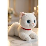 viyolmarketim Sesli Miyavlayan Peluş Kedi 35 cm – Beyaz Yumuşak Peluş Oyuncak, Uyku ve Oyun Arkadaşı