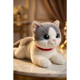 viyolmarketim Sesli Miyavlayan Peluş Kedi 35 cm – Gri Yumuşak Oyuncak, Uyku ve Oyun Arkadaşı