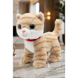 viyolmarketim Sesli Miyavlayan Peluş Kedi 35 cm – Kahverengi Yumuşak Peluş Oyuncak, Uyku ve Oyun Arkadaşı