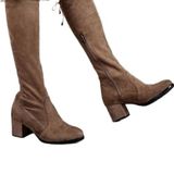 Vizon Saknuk Süet 7 Cm Topuk Boyu Diz Altı Streç Kadın Çizmesi Vizon 37