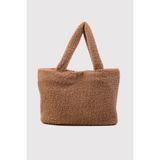 Vizon Shopper Peluş El ve Omuz Çantası - Kahverengi
