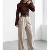 Vizon Yüksek Bel Pileli Kemerli Geniş Paça Kadın Pantolon MG2615