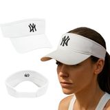 Vizör Şapka NY Logolu Ayarlanabilir Pamuklu Tenis Golf Spor Şapkası Unisex BEYAZ