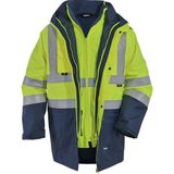 Vizwell VWJK44 5+1 Parka Reflektörlü 300D Oxford Iş Montu | EN20471, EN343, EN342, Çok Fonksiyonlu Kışlık Iş Parkası - XL - Sarı - Lacivert
