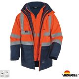 Vizwell VWJK44 5+1 Parka Reflektörlü 300D Oxford Iş Montu | EN20471, EN343, EN342, Çok Fonksiyonlu Kışlık Iş Parkası - XL - Turuncu - Lacivert