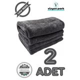 Vizyon Park 2 Adet Mikrofiber Kalın Süper Emici Çift Yüzlü Araç Kurulama Havlusu ve Cila Bezi 50 x 70 Cm- Gri