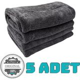 Vizyon Park 5 Adet Mikrofiber Kalın Süper Emici Çift Yüzlü Araç Kurulama Havlusu ve Cila Bezi 50 x 70 Cm- Gri