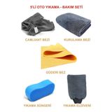 Vizyon Park 5'Li Mikrofiber Oto Yıkama Bakım Seti Kurulama Bezi Cam Bezi Güderi Oto Eldiven Oto Sünger