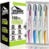 VKshop 100 Toplu Seyahat Diş Fırçaları, Yetişkin Çocuklar için Taşınabilir Bireysel Sarılmış Diş Fırçası, Tek Kullanımlık Yumuşak Kıl Manuel Diş Fırçası Seti (4 Renk)