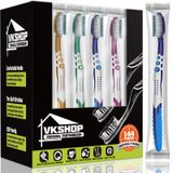 VKshop 144 Toplu Tek Kullanımlık Diş Fırçası, Yetişkinler veya Çocuklar için Ekstra Yumuşak Diş Fırçaları, Aile Seyahat ve Oteller için Kullanılan Manuel Orta Diş Fırçaları (Çok Renkli Diş Fırçası Dökme)