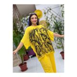 VL3009 Yarasa Kol Baskılı Vual Bluz Sarı