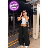 Vladivosto 2 Iplik Bol Paça Mevsimlik Oversize Baggy Yüksek Bel Eşofman Altı - Siyah - 3XL