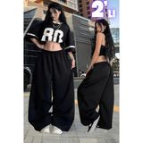 Vladivosto Bol Paça Yüksek Bel Rahat Kumaş Büyük Beden Oversize Baggy Eşofman Altı - 10XL - Siyah - Siyah