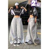 Vladivosto Bol Paça Yüksek Bel Rahat Kumaş Büyük Beden Oversize Baggy Eşofman Altı - 7XL - Gri - Gri