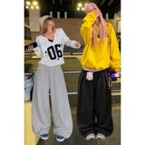 Vladivosto Bol Unisex Oversize Yüksek Bel Baggy Eşofman Altı Ayarlanabilir Stoper Paça - 4XL - Siyah - Gri