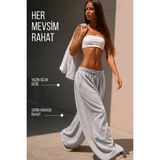 Vladivosto Bol Unisex Yüksek Bel Baggy Oversize Eşofman Altı Ayarlanabilir Stoper Paça - Gri - 2XL