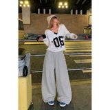 Vladivosto Bol Unisex Yüksek Bel Baggy Oversize Eşofman Altı Ayarlanabilir Stoper Paça - Gri - XL