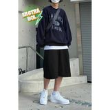 Vladivosto Diz Hizasında Nefes Alan Kumaş 2 Iplik Büyük Beden Oversize Baggy Harajuku Şort - 9XL - Siyah