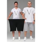 Vladivosto Ekstra Bol Kalıp Beli Lastikli Büyük Beden Baggy Oversize Dizüstü Bermuda Şort - Siyah - Gri - 3XL