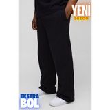 Vladivosto Gri Siyah Büyük Beden Paçası Lastikli Oversize Bol Kalıp Eşofman Altı Rahat Unisex Eşofman Altı - 5XL