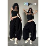 Vladivosto Paçası Ipli Mevsimlik 2 Iplik Oversize Fit Baggy Eşofman Altı - 11XL - Siyah - Siyah