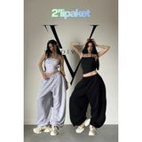 Vladivosto Paçası Ipli Mevsimlik 2 Iplik Oversize Fit Baggy Eşofman Altı - 3XL - Siyah - Gri